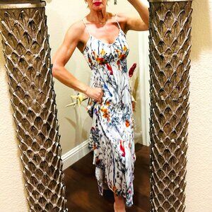 Lola & Sophie Spaghetti Strap Asymmetrical Floral Dress